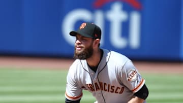 NEW YORK, NY - AUGUST 23: Brandon Belt #9 of the San Francisco Giants in action against the New York Mets during their game at Citi Field on August 23, 2018 in New York City. (Photo by Al Bello/Getty Images)