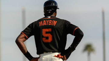 SCOTTSDALE, ARIZONA - FEBRUARY 25: Cameron Maybin #5 of the San Francisco Giants stands on third base during the spring training game against the Chicago White Sox at Scottsdale Stadium on February 25, 2019 in Scottsdale, Arizona. (Photo by Jennifer Stewart/Getty Images)