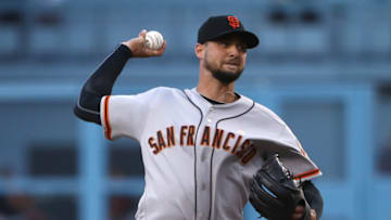 Pitcher Tyler Beede #38 of the SF Giants pitches during the first inning of the MLB game against the Los Angeles Dodgers at Dodger Stadium on September 07, 2019 in Los Angeles, California. (Photo by Victor Decolongon/Getty Images)