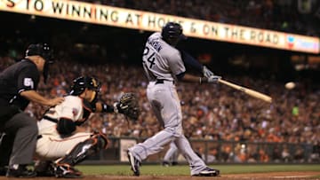 SAN FRANCISCO, CA - JULY 05: Cameron Maybin #24 of the San Diego Padres hits a two-run triple against the San Francisco Giants in the sixth inning at AT&T Park on July 5, 2011 in San Francisco, California. (Photo by Jed Jacobsohn/Getty Images)