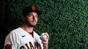 PHOENIX, AZ - FEBRUARY 18: Andrew Suarez #59 of the San Francisco Giants poses for a portrait at Scottsdale Stadium, the spring training complex of the San Francisco Giants on February 18, 2020 in Phoenix, Arizona. (Photo by Rob Tringali/Getty Images)