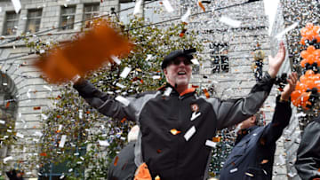SAN FRANCISCO, CA - OCTOBER 31: San Francisco Giants announcer Mike Krukow, waves to the crowd along the parade route during the San Francisco Giants World Series victory parade on October 31, 2014 in San Francisco, California. The San Francisco Giants beat the Kansas City Royals to win the 2014 World Series. (Photo by Thearon W. Henderson/Getty Images)