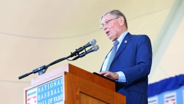 COOPERSTOWN, NY - JULY 30: Bud Selig gives his induction speech at Clark Sports Center during the Baseball Hall of Fame induction ceremony on July 30, 2017 in Cooperstown, New York. (Photo by Mike Stobe/Getty Images)