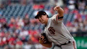 WASHINGTON, DC - JUNE 10: Derek Holland #45 of the San Francisco Giants pitches against the Washington Nationals during the second inning at Nationals Park on June 10, 2018 in Washington, DC. (Photo by Scott Taetsch/Getty Images)