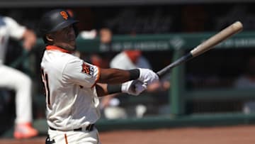 SF Giants right fielder Luis Basabe (61) during the third inning against the Seattle Mariners at Oracle Park. (Darren Yamashita-USA TODAY Sports)