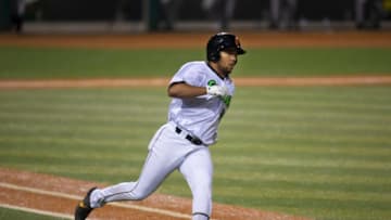Eugene Emeralds Franklin Labour runs the bases after a hit against the Hops in their first home game of the 2021 season at PK Park in Eugene. Eugene is the SF Giants High-A affiliate.