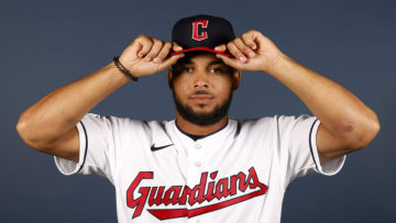 GOODYEAR, ARIZONA - MARCH 22: George Valera #7 of the Cleveland Guardians poses during Photo Day at Goodyear Ballpark on March 22, 2022 in Goodyear, Arizona. (Photo by Chris Coduto/Getty Images)