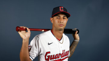 GOODYEAR, ARIZONA - MARCH 22: Brayan Rocchio #66 of the Cleveland Guardians poses during Photo Day at Goodyear Ballpark on March 22, 2022 in Goodyear, Arizona. (Photo by Chris Coduto/Getty Images)