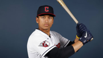 GOODYEAR, ARIZONA - MARCH 22: Bo Naylor #80 of the Cleveland Guardians poses during Photo Day at Goodyear Ballpark on March 22, 2022 in Goodyear, Arizona. (Photo by Chris Coduto/Getty Images)