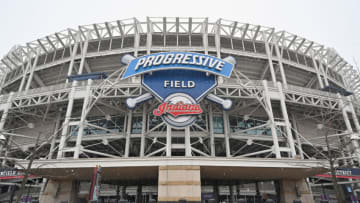 The Cleveland Indians logo is seen at the team's Progressive Field stadium (Photo by Jason Miller/Getty Images)