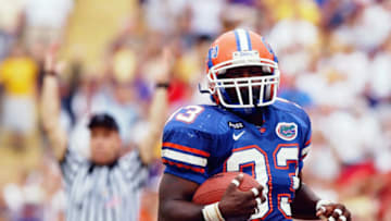 BATON ROUGE, LA - OCTOBER 11: Running back Ran Carthon #33 of the Florida Gators catches a 22-yard pass for a touchdown against the Louisiana State University Tigers on October 11, 2003 at the Tiger Stadium in Baton Rouge, Louisiana. (Photo by Chris Graythen/Getty Images)