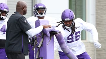 Jun 7, 2022; Minneapolis, Minnesota, USA; Minnesota Vikings defensive lineman Armon Watts (96) performs a drill during mandatory mini camp at TCO Performance Center. Mandatory Credit: Matt Krohn-USA TODAY Sports