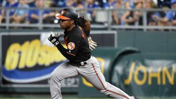 KANSAS CITY, MO - AUGUST 31: Cedric Mullins #3 of the Baltimore Orioles runs to second for a double in the sixth inning against the Kansas City Royals at Kauffman Stadium on August 31, 2018 in Kansas City, Missouri. (Photo by Ed Zurga/Getty Images)