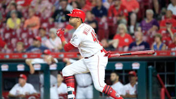 CINCINNATI, OH - SEPTEMBER 06: Mason Williams #46 of the Cincinnati Reds hits a home run in the 7th inning against the San Diego Padres at Great American Ball Park on September 6, 2018 in Cincinnati, Ohio. (Photo by Andy Lyons/Getty Images)