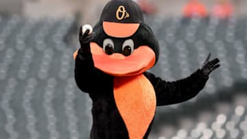 BALTIMORE, MD - SEPTEMBER 11: The Baltimore Orioles mascot performs before the game against the Oakland Athletics at Oriole Park at Camden Yards on September 11, 2018 in Baltimore, Maryland. (Photo by Greg Fiume/Getty Images)
