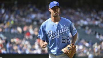 KANSAS CITY, MO - SEPTEMBER 2: Starting pitcher Jorge Lopez #52 of the Kansas City Royals reacts after throwing against the Baltimore Orioles at Kauffman Stadium on September 2, 2018 in Kansas City, Missouri. (Photo by Ed Zurga/Getty Images)