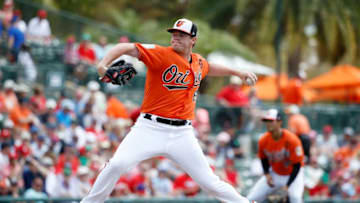 SARASOTA, FL - MARCH 10: Josh Rogers #65 of the Baltimore Orioles pitches in the first inning of a Grapefruit League spring training game against the Philadelphia Phillies at Ed Smith Stadium on March 10, 2019 in Sarasota, Florida. (Photo by Joe Robbins/Getty Images)