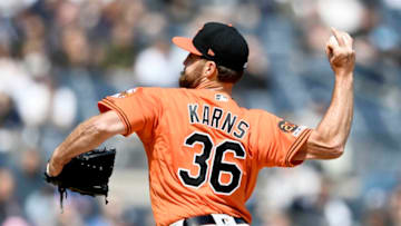 NEW YORK, NEW YORK - MARCH 30: Nate Karns #36 of the Baltimore Orioles pitches during the first inning of the game against the New York Yankees at Yankee Stadium on March 30, 2019 in the Bronx borough of New York City. (Photo by Sarah Stier/Getty Images)