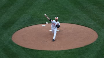 BALTIMORE, MARYLAND - APRIL 04: Starting pitcher Alex Cobb #17 of the Baltimore Orioles throws to a New York Yankees batter in the first inning at Oriole Park at Camden Yards on April 04, 2019 in Baltimore, Maryland. (Photo by Rob Carr/Getty Images)