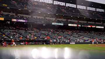 BALTIMORE, MD - MAY 11: Richie Martin #1 of the Baltimore Orioles bats against the Los Angeles Angels during the sixth inning at Oriole Park at Camden Yards on May 11, 2019 in Baltimore, Maryland. (Photo by Will Newton/Getty Images)