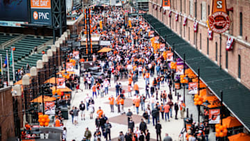 BALTIMORE, MD - APRIL 04: A general view of fans on Eutaw Street before an Opening Day game between the New York Yankees and the Baltimore Orioles at Oriole Park at Camden Yards on April 4, 2019 in Baltimore, Maryland. (Photo by Rob Tringali/SportsChrome/Getty Images) *** Local Caption ***