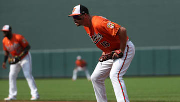 BALTIMORE, MARYLAND - JUNE 01: Trey Mancini #16 of the Baltimore Orioles fields against the San Francisco Giants at Oriole Park at Camden Yards on June 1, 2019 in Baltimore, Maryland. (Photo by Patrick Smith/Getty Images)