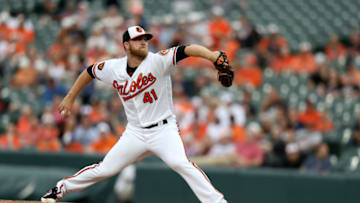BALTIMORE, MARYLAND - JUNE 12: Starting pitcher David Hess #41 of the Baltimore Orioles throws to a Toronto Blue Jays batter in the first inning at Oriole Park at Camden Yards on June 12, 2019 in Baltimore, Maryland. (Photo by Rob Carr/Getty Images)