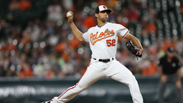 BALTIMORE, MARYLAND - JUNE 25: Branden Kline #52 of the Baltimore Orioles pitches against the San Diego Padres at Oriole Park at Camden Yards on June 25, 2019 in Baltimore, Maryland. (Photo by Patrick Smith/Getty Images)