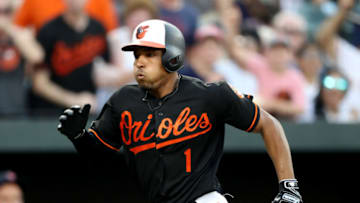 BALTIMORE, MARYLAND - JULY 19: Richie Martin #1 of the Baltimore Orioles comes in to score a run after advancing on a triple against the Boston Red Sox during the second inning at Oriole Park at Camden Yards on July 19, 2019 in Baltimore, Maryland. (Photo by Rob Carr/Getty Images)