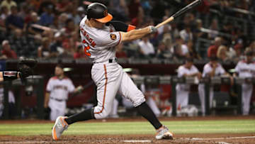 PHOENIX, ARIZONA - JULY 22: Stevie Wilkerson #12 of the Baltimore Orioles bats against the Arizona Diamondbacks during the MLB game at Chase Field on July 22, 2019 in Phoenix, Arizona. (Photo by Christian Petersen/Getty Images)