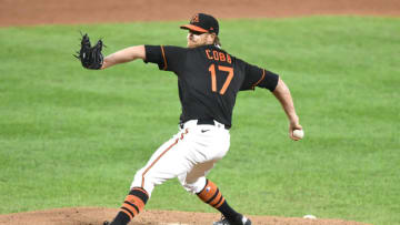 BALTIMORE, MD - SEPTEMBER 18: Alex Cobb #17 of the Baltimore Orioles pitches in the third inning during a baseball game against the Tampa Bay Rays at Oriole Park at Camden Yards on September 18, 2020 in Baltimore, Maryland. (Photo by Mitchell Layton/Getty Images)