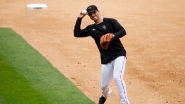 DENVER, CO - JULY 4: Tyler Nevin #72 of the Colorado Rockies throws to first base after fielding a ground ball during Major League Baseball Summer Workouts at Coors Field on July 4, 2020 in Denver, Colorado. (Photo by Justin Edmonds/Getty Images)