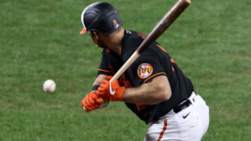 BALTIMORE, MARYLAND - JULY 31: Chris Davis #19 of the Baltimore Orioles strikes out looking for the second out of the seventh inning against the Tampa Bay Rays at Oriole Park at Camden Yards on July 31, 2020 in Baltimore, Maryland. (Photo by Rob Carr/Getty Images)