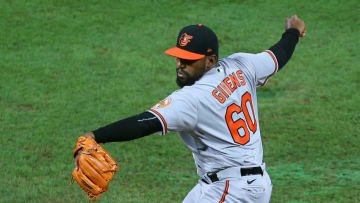 PHILADELPHIA, PA - AUGUST 12: Mychal Givens #60 of the Baltimore Orioles in action against the Philadelphia Phillies during an MLB Baseball game at Citizens Bank Park on August 12, 2020 in Philadelphia, Pennsylvania. The Orioles defeated the Phillies 5-4. (Photo by Rich Schultz/Getty Images)