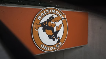 A general view of a Baltimore Orioles logo. (Photo by Scott Taetsch/Getty Images)