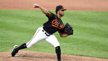 BALTIMORE, MD - SEPTEMBER 04: Dillon Tate #55 of the Baltimore Orioles during game one of a doubleheader baseball game against the New York Yankees at Oriole Park at Camden Yards on September 4, 2020 in Baltimore, Maryland. (Photo by Mitchell Layton/Getty Images)