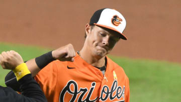 BALTIMORE, MD - SEPTEMBER 05: Ryan Mountcastle #6 of the Baltimore Orioles celebrates a win after a game baseball game against the New York Yankees at Oriole Park at Camden Yards on September 5, 2020 in Baltimore, Maryland. (Photo by Mitchell Layton/Getty Images)