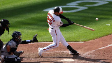 Anthony Santander #25 of the Baltimore Orioles hits a walk off three run home run. (Photo by Rob Carr/Getty Images)