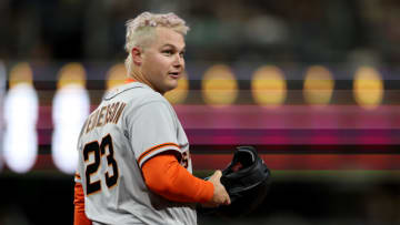 SAN DIEGO, CALIFORNIA - OCTOBER 03: Joc Pederson #23 of the San Francisco Giants looks on during the fourth inning of a game against the San Diego Padres at PETCO Park on October 03, 2022 in San Diego, California. (Photo by Sean M. Haffey/Getty Images)