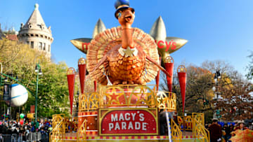 NEW YORK, NEW YORK - NOVEMBER 24: Tom Turkey by Macy's float is waiting for the parade to start during 96th Macy's Thanksgiving Day Parade on November 24, 2022 in New York City. (Photo by Eugene Gologursky/Getty Images for Macy's, Inc.)