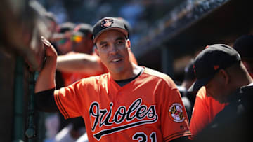BRADENTON, FL - MARCH 15: Ubaldo Jimenez #31 of the Baltimore Orioles talks with his teammates in the dugout during the Spring Training Game against the Pittsburgh Pirates on March 15, 2017 at McKechnie Field in Bradenton, Florida. Pittsburgh defeated Baltimore 6-5. (Photo by Leon Halip/Getty Images)