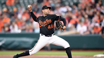 BALTIMORE, MD - MAY 05: Gabriel Ynoa #49 of the Baltimore Orioles pitches in second inning during a baseball game against the Chicago White Sox at Oriole Park at Camden Yards on May 5, 2017 in Baltimore, Maryland. (Photo by Mitchell Layton/Getty Images)