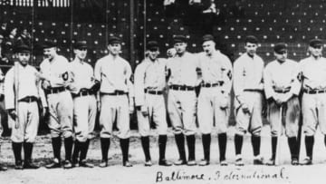 BALTIMORE - 1914. The International League team representing Baltimore poses in their ballpark in 1914. Babe Ruth is posed to the far left in the team lineup. (Photo by Mark Rucker/Transcendental Graphics, Getty Images)