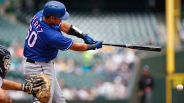 SEATTLE, WA - MAY 16: Carlos Perez #60 of the Texas Rangers grounds out to Jean Segura #2 of the Seattle Mariners in the third inning at Safeco Field on May 16, 2018 in Seattle, Washington. (Photo by Lindsey Wasson/Getty Images)