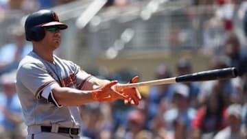 MINNEAPOLIS, MN - JULY 8: Chris Davis #19 of the Baltimore Orioles reacts to striking out against the Minnesota Twins during the first inning of the game on July 8, 2018 at Target Field in Minneapolis, Minnesota. (Photo by Hannah Foslien/Getty Images)