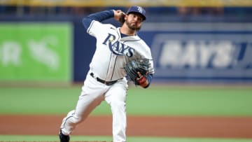 ST. PETERSBURG, FL - APRIL 14: Phoenix Sanders #80 of the Tampa Bay Rays makes his debut in the fifth inning of a baseball game against the Oakland Athletics at Tropicana Field on April 14, 2022 in St. Petersburg, Florida. (Photo by Mike Carlson/Getty Images)