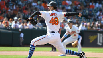 Jorge Lopez #48 of the Baltimore Orioles. (Photo by Mitchell Layton/Getty Images)
