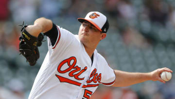 Jul 15, 2018; Baltimore, MD, USA; Baltimore Orioles relief pitcher Zach Britton (53) pitches during the ninth inning against the Texas Rangers at Oriole Park at Camden Yards. Mandatory Credit: Tommy Gilligan-USA TODAY Sports