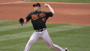 Apr 2, 2021; Boston, Massachusetts, USA; Baltimore Orioles pitcher John Means (47) delivers a pitch during the third inning against the Boston Red Sox at Fenway Park. Mandatory Credit: Gregory Fisher-USA TODAY Sports
