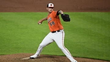 May 8, 2021; Baltimore, Maryland, USA; Baltimore Orioles starting pitcher Tyler Wells (68) delivers a pitch during the sixth inning against the Boston Red Sox at Oriole Park at Camden Yards. Mandatory Credit: Tommy Gilligan-USA TODAY Sports